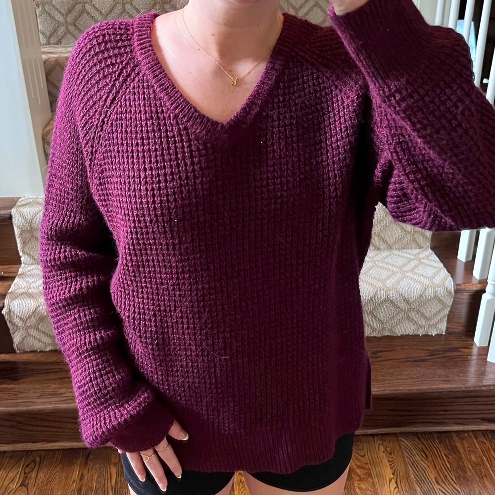 Levi’s maroon knit sweater, comfy and oversized.